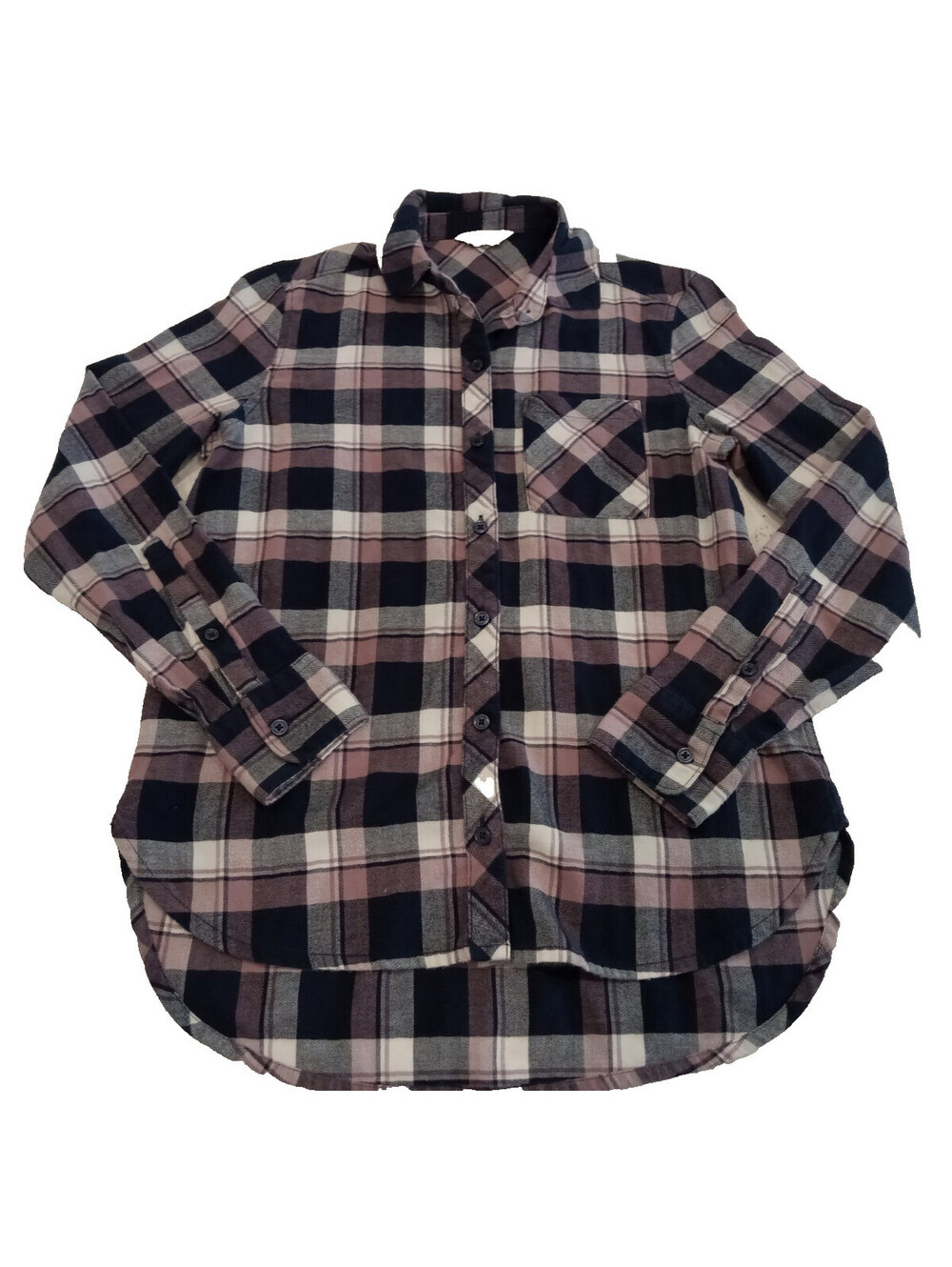 Orvis Flannel Shirt Womens Medium M Black Dusty Rose White Plaid Button Pocket